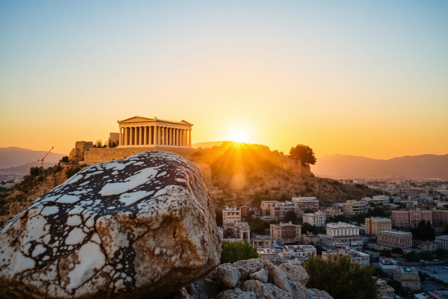 Blick vom Areopag-Felsen auf die Akropolis in Athen