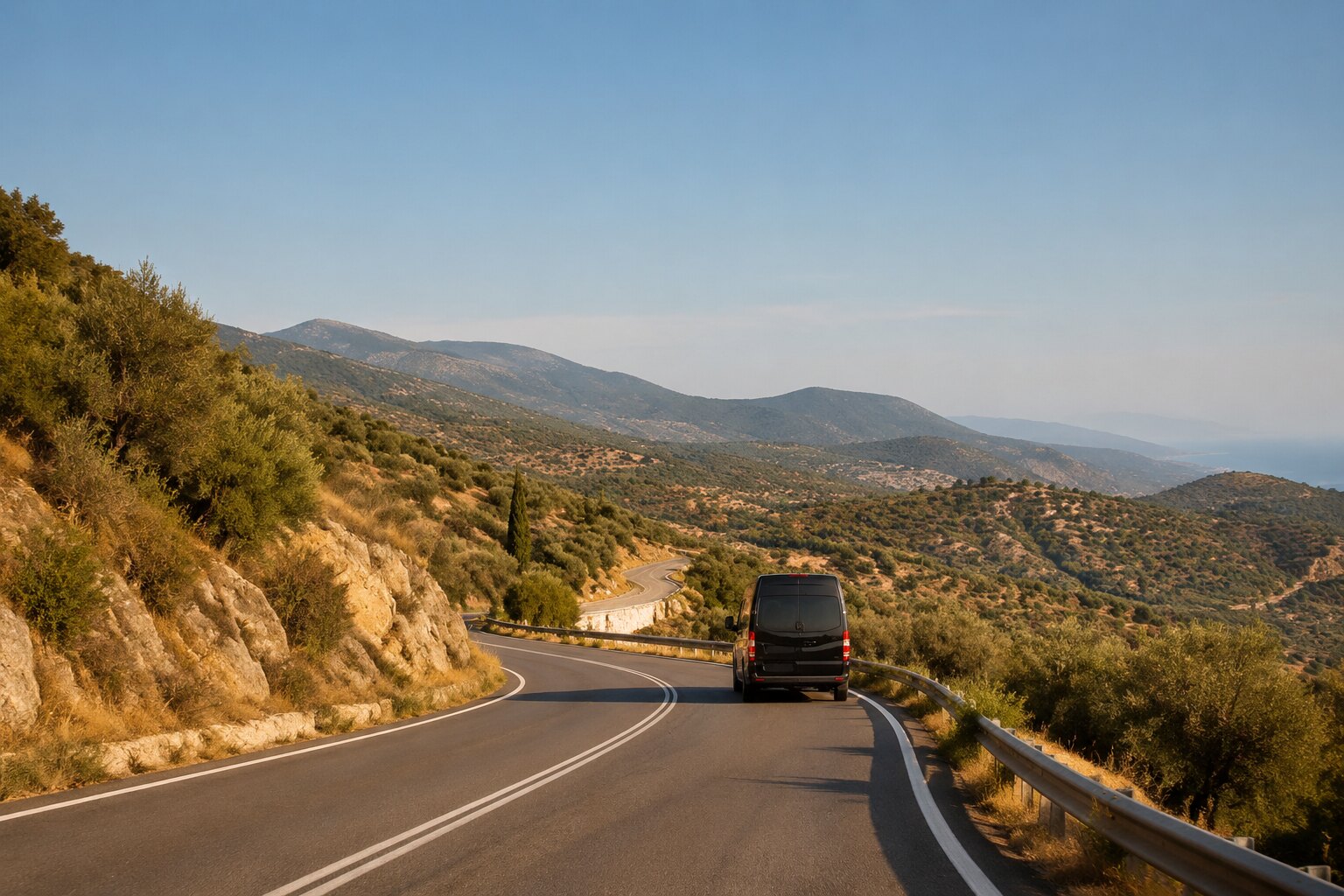 Kurvige Landstraße durch die griechische Berglandschaft